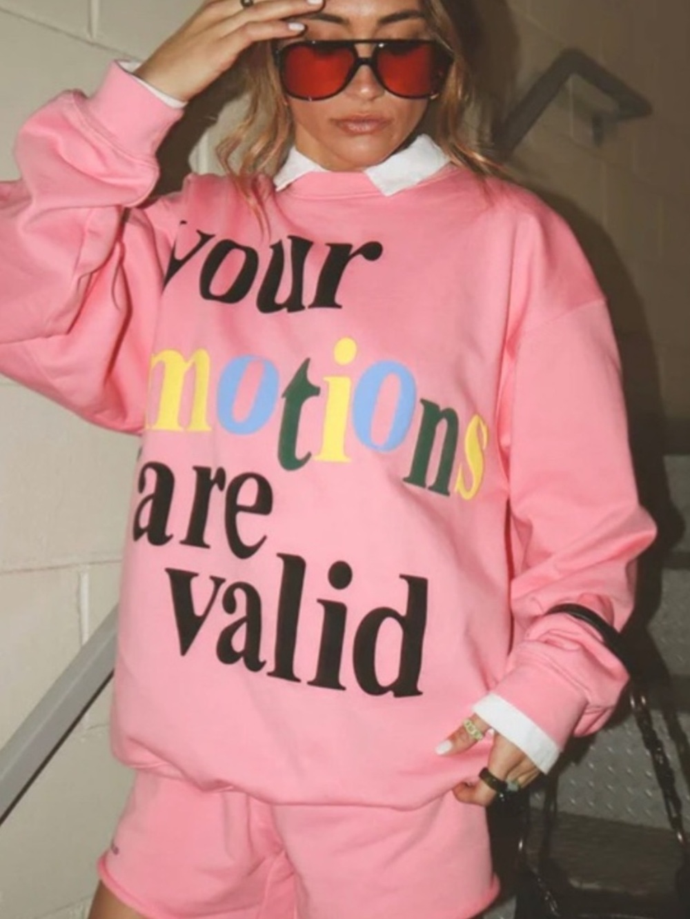 The Mayfair Group Your Emotions Are Valid Pink Crewneck Sweatshirt S/M One Size